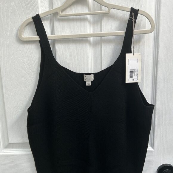 NWT A New Day Women’s Ribbed Knit V-Neck Casual Tank Top Black Plus Size 1X - Picture 2 of 16
